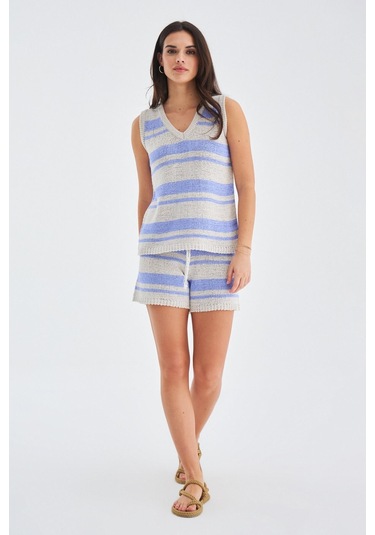 Peraluna Laura Top & Shorts Yazlık Kadın Triko Şort Takım Taş-Lila Taş Rengi - Lila