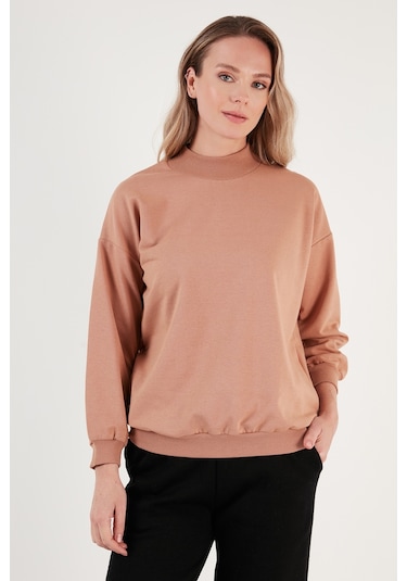 Lela Pamuklu Dik Yaka Basic Örme Bayan Sweat 5863323 Bisküvi