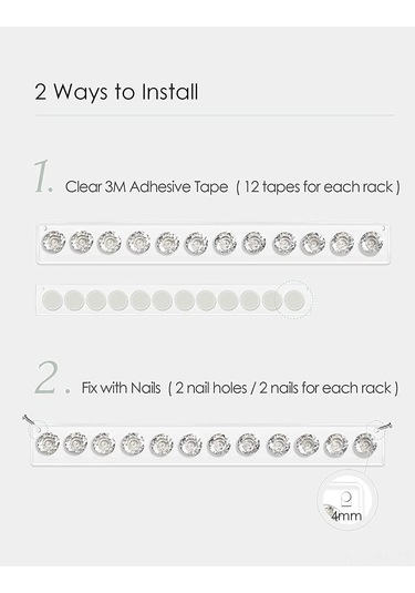 Kangvka Duvar Tipi Akrilik Gümüşlük Seti 2 Adet, 12 Elmas Şekilli Kanca İle Gümüş Ve Kolye Saklama, Kadınlar Ve Gençler İçin Pratik Hediyelik Ürün Şeffaf