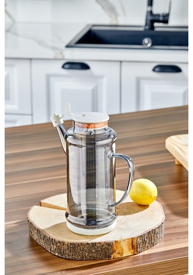 Cooker 1.1 Litre Borosilikat Cam Yağdanlık Ve Sirkelik Zeytinyağ Şişesi Şeffaf Krem