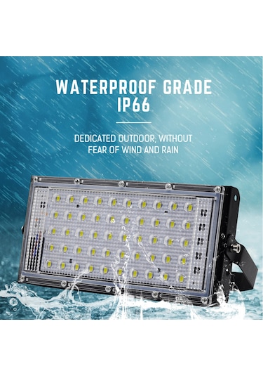 Geeroyoo 50w Rgb Led Dış Mekan Aydınlatma Projektörü, Ip66 Su Geçirmez, 6500k Soğuk Beyaz, Ac220v Serin Beyaz