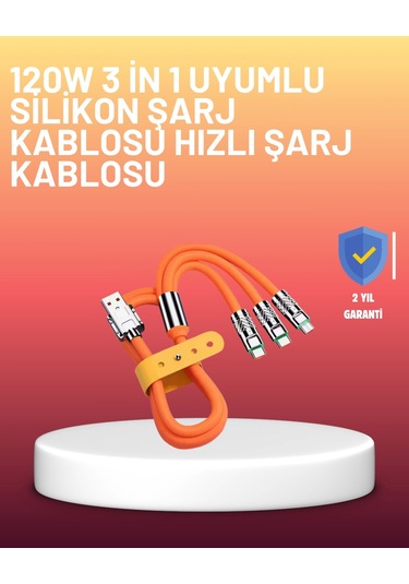 120w Şarj Destekli 3 Ü 1 Arada Çoklu Şarj Kablosu 1.2 Metre