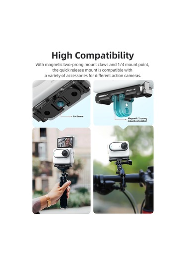 Maiyame Hafif Ve Dayanıklı Alüminyum Insta360 Go 3 Hızlı Çıkış Tabanı 61.3x16.0x10.9mm Siyah