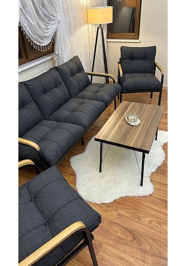 Modern Style Home Modern Sarıyer Balkon, Bahçe, Cafe - Metal Kanepe Koltuk Takımı - 3+1+1+ Sehpa Antrasit Modernk032 Antrasit