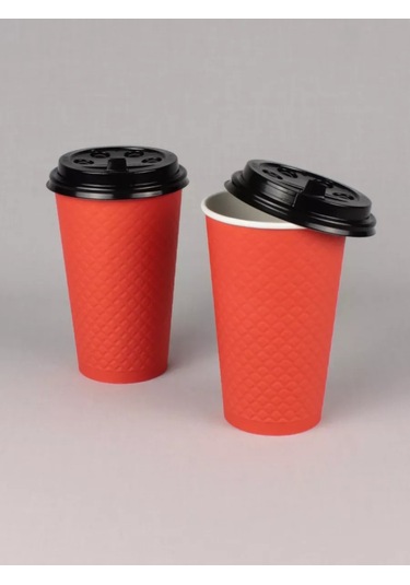 Softhomecraft Kağıt Bardak Çift Katmanlı 400 Ml 25 Adet, Kapaklı 173946805 100 adet