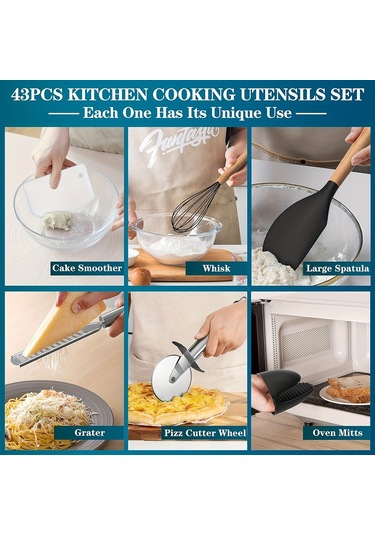 Tcherchi 43 Parça Yapışmaz Pişirme Gereçleri Seti Siyah