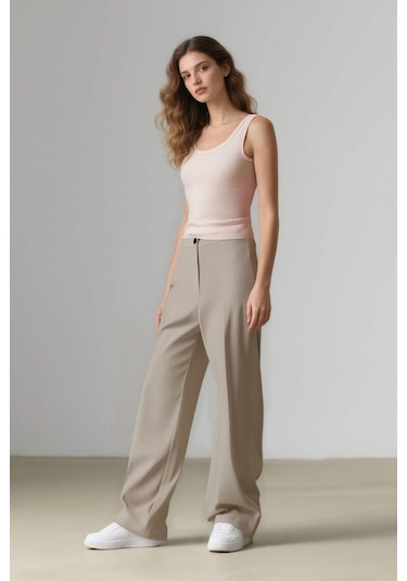 DeFacto Standart Boy Kumaş Palazzo Pantolon Wide Leg Geniş Bol Paça Basic Düz Yüksek Bel C6402AX25SPBG644