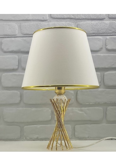 Gold Kaplama Burgu Metal Gold Damarlı Toplu Gold Şeritli Abajur Altın - Beyaz