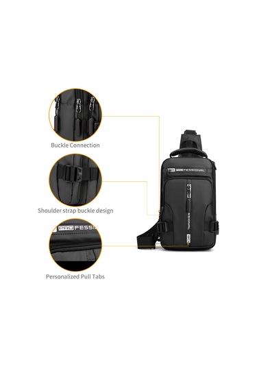 Mufunye Erkek Usb Şarjlı Sırt Çantası, Su Geçirmez Nylon, Çoklu Cep Ve Taşıma Seçenekleri, Spor Ve Seyahat İçin Siyah Siyah