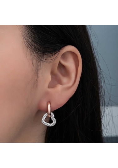 Kenpazar Gümüş Rose Sallantılı Kalp Kadın Küpe 33830868