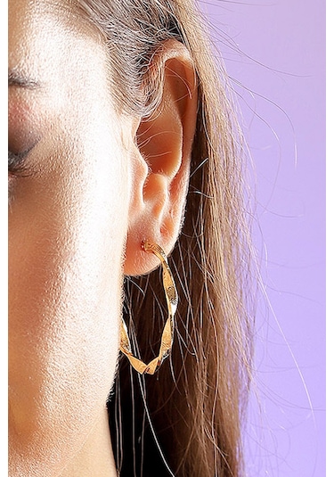 14 Ayar Altın Küpe Grek Desenli Tek Burgu Halka Küpe 3,7 Cm Çapında