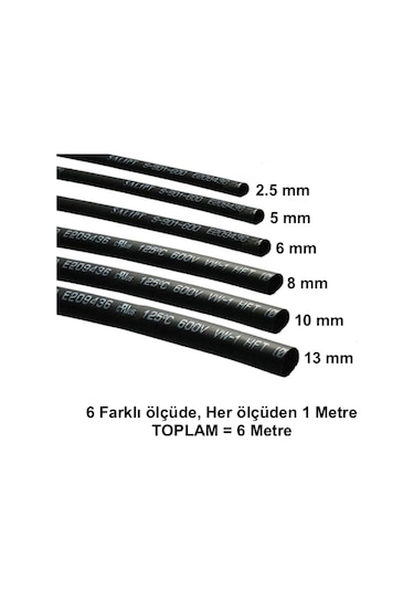 Isıyla Daralan Makaron Kablo Seti (6 Çeşit Herbiri 100 Cm ) Kablo