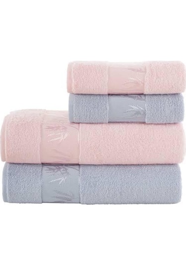 Romans Bambu 4Lü Banyo Havlu Takımı Gri/Pudra