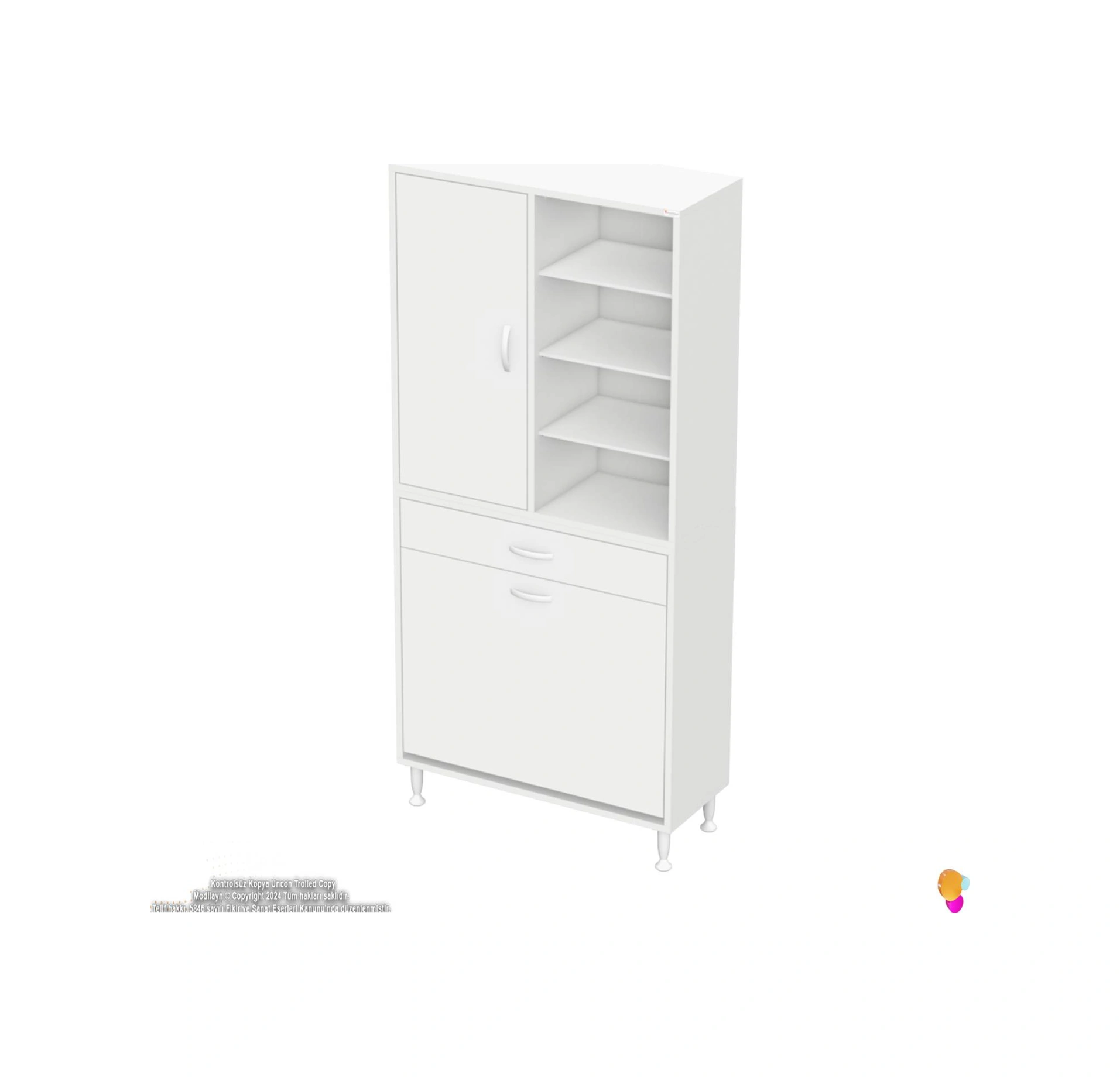 Kayra 1 Çekmece, 2 Göz Sepet, Tek Kapak, 8 Raf Dar Alan Banyo Dolabı 80x173x32,5 Cm Beyaz