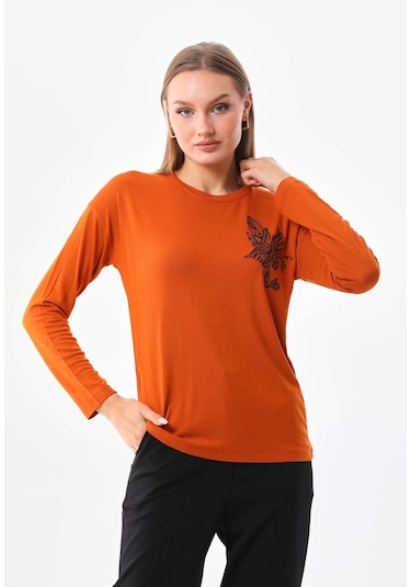 Sistas Kadın İşleme Detaylı Uzun Kol Bluz 23640 Kiremit