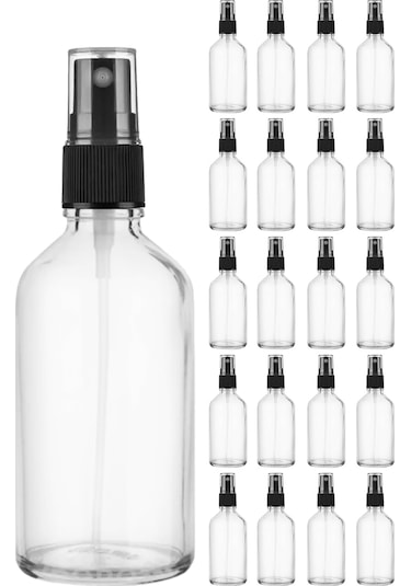 Afracam Şeffaf 100 Ml Kapaklı Sprey Dezenfektan Cam Şişe 20 Adet Siyah