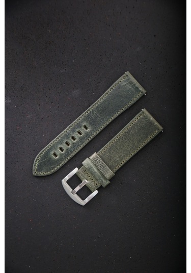 Hakiki Deri 24mm Akıllı Pimli Saat Kordonu Yeşil
