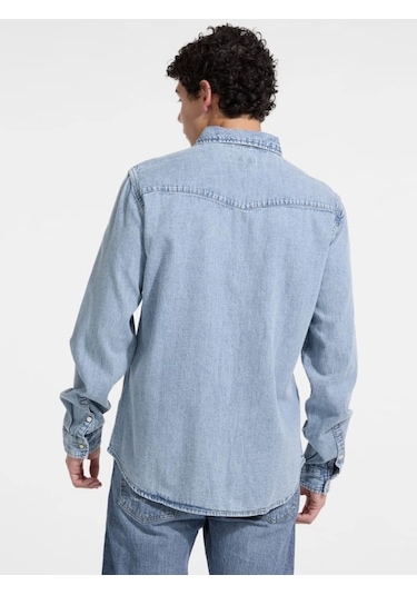 Guess Gj Slim Ls Erkek Mavi Regular Fit Denim Gömlek M5rh55d5m82-gjer Mavi