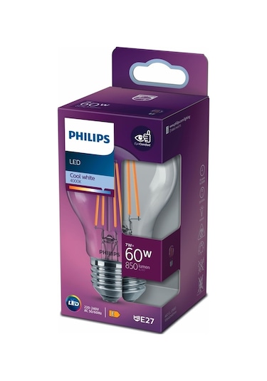 Philips LED Classic Şeffaf Filament Ampul 7W 850 Lumen 4000K Gün Işığı A60 E27 Duy (60W Eşleniği)