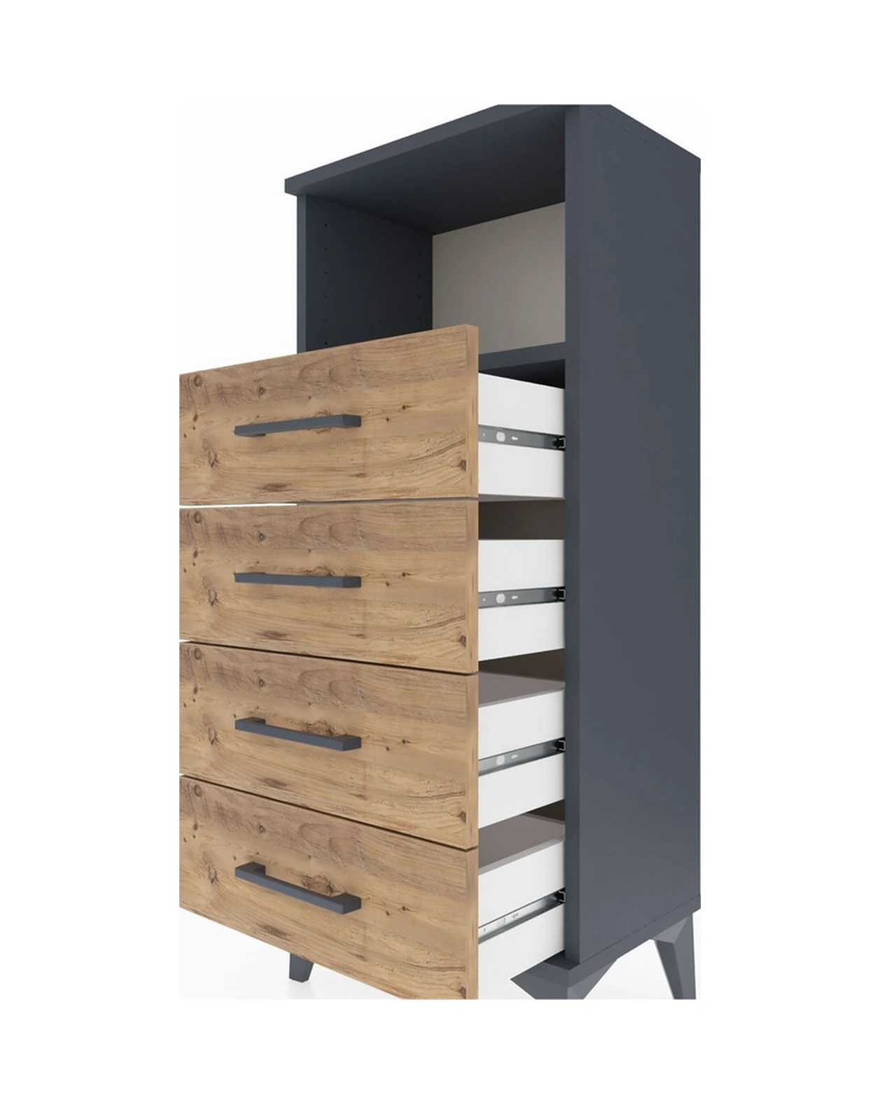 Arges Komodin Tek Raflı 4 Çekmeceli 44x30x106 Antrasit-çam Antrasit