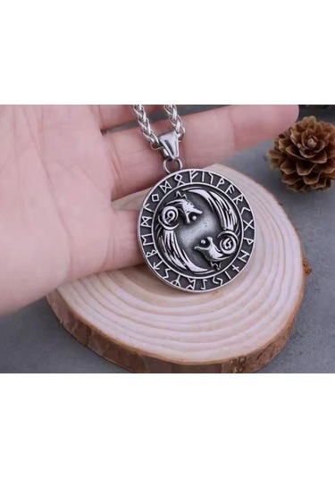 Çift Taraflı Kullanım İskandinav Mitoloji Çelik Kurt Kolye Gümüş