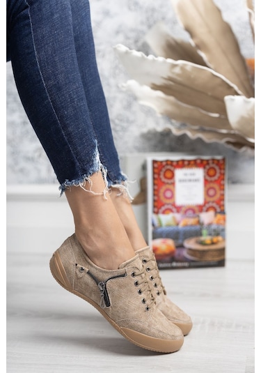 2234 Anatomik Tabanlı Kadın Günlük Spor Babet Ayakkabı Vizon