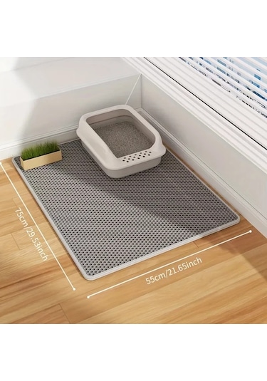 Honeybeeshop Siyah 70x120 Ekstra Büyük Çift Katmanlı Kedi Kumu Matı Eva Malzeme Sıçrama Önleyici Ve Sızdırmaz Tasarım