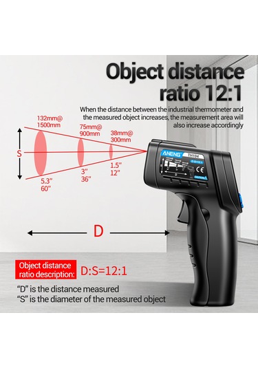 Springsun Aneng Th104 El Tipi Kızılötesi Termometre -50 C 550 C Ev & Endüstri Sıcaklık Ölçer Va Ekran Düşük/byüksek Alarm Pil Dahil Değil Siyah