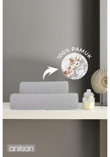 %100 Pamuk 2'li Gri Havlu Seti - 1 Adet El Havlusu Ve 1 Adet Banyo Havlusu Gri