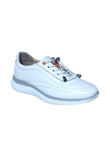 Taşpınar Pollzenn %100 Deri Kadın Ortopedik Günlük Yazlık Akıllı Bağcık Yürüyüş Ayakkabı 36-40 Beyaz