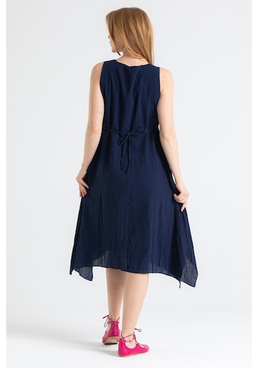 Kolsuz Şile Bezi Antik Nakışlı Midi Boy Elbise Lacivert Lcvt-lacivert Lacivert