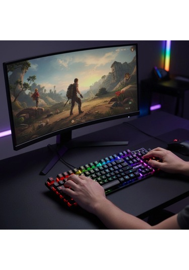 Shopytech Rgb Aydınlatmalı 104 Tuş Gaming Klavye Usb 2.0 Mekanik Tuş Hissi Fn Kısayolları