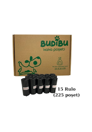 Budibu Kedi Köpek Kaka Poşeti Evcil Hayvan Dışkı Kaka Torbası Siyah 15 Rulo