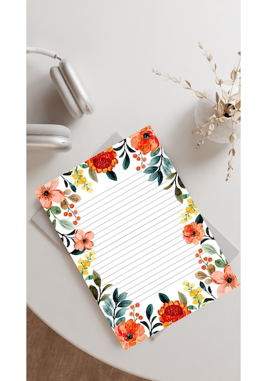 20 Adet 20x28 cm Boyutunda Çiçekli Mektup Kağıdı/not Kağıdı Model 3