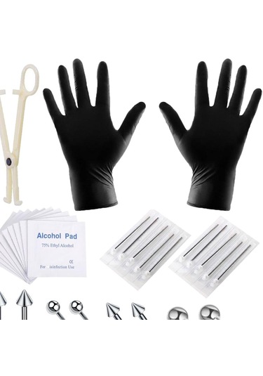 Dolıty 42 Parça Profesyonel Piercing Seti Gümüş-1.2x10+3 Çok Renkli