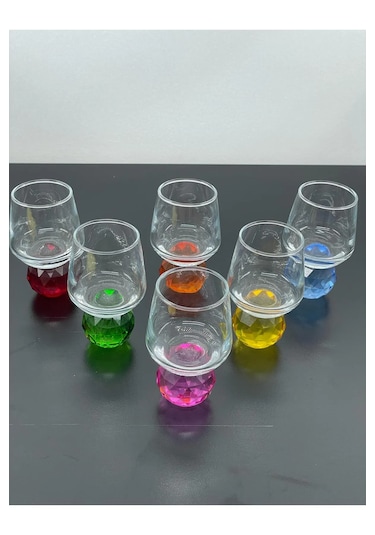6 Kişilik Cam Renkli Elmas Ayaklı Kahve Yanı Bardağı Bardak 50ml