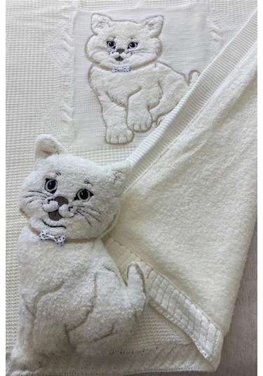 Oyuncak Hediyeli Bebek Triko Battaniye 90x90 Cm Krem Krem