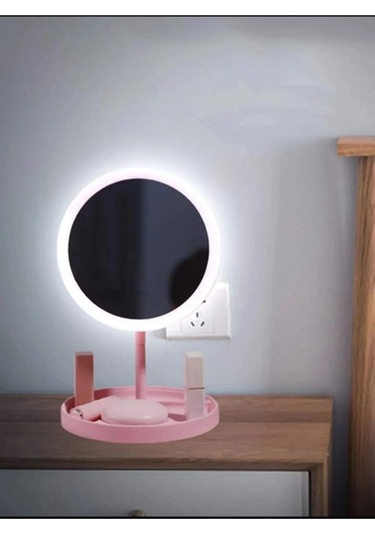 Zmc Bilişim Dokunmatik Led Işıklı Usb Li Yuvarlak Masa Üstü Makyaj Aynası Makyaj Aynası Ledli Çok Renkli