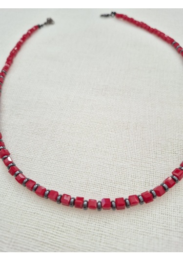 Bordo Küp Hematit Boncuklu Bayan Kolye