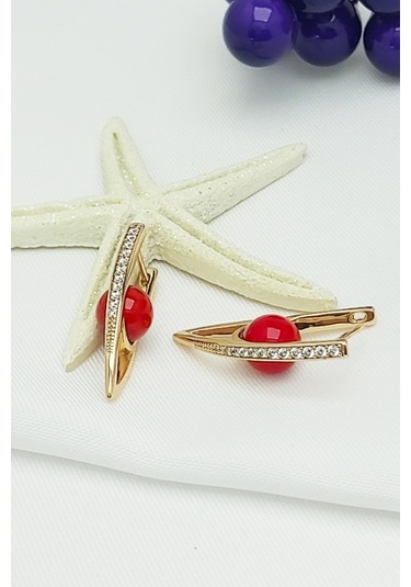 Rose Altın Kaplama Vip Seri Xuping Zirkon Taşlı V Küpe 2,8 CM