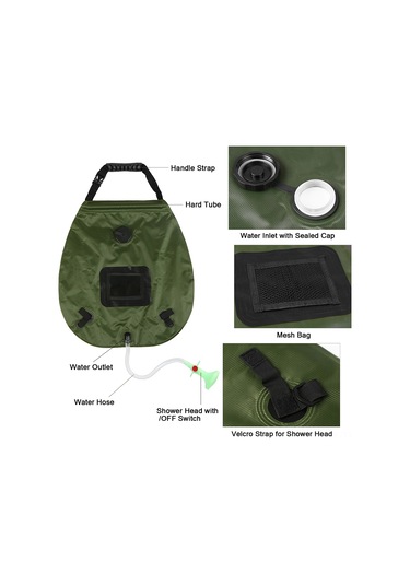 Qingmipy 20l Güneş Enerjili Kamp Duş Çantası - Pvc Materyal, Sıcaklık Gösterici, Taşınabilir Folding Su Deposu Yeşil