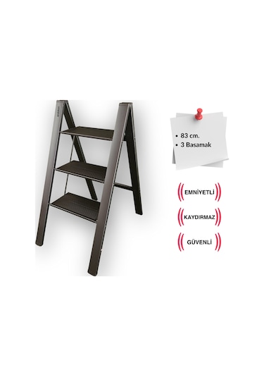 Endokon Katlanır Şık Merdiven Antrasit 3 Basamaklı - Alüminyum - Ev - Ofis Merdiveni