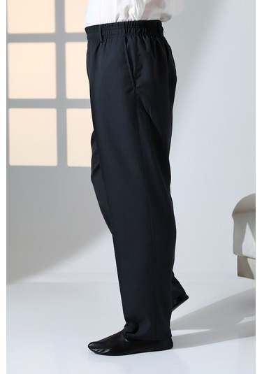 Erkek Rahat Kesim Beli Lastikli Cepli Hac Ve Umre Kumaş Şalvar Pantolon - Antrasit İsr 001