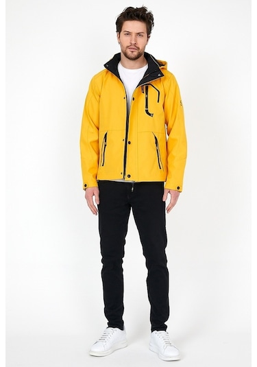 Sivaist Yeni Sezon Erkek Sarı Softshell Kapüşonlu Iç Cepli Mont