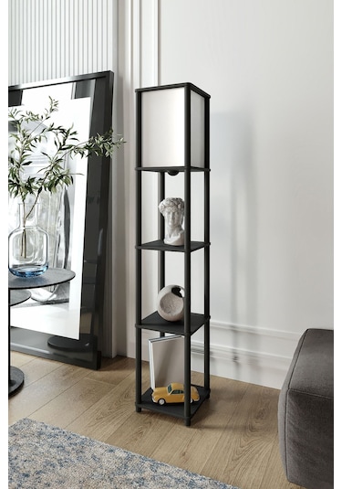 Ravilo Sakura Raflı Lambader Siyah, 1. Sınıf Mdf Ve Pvc Başlık Siyah