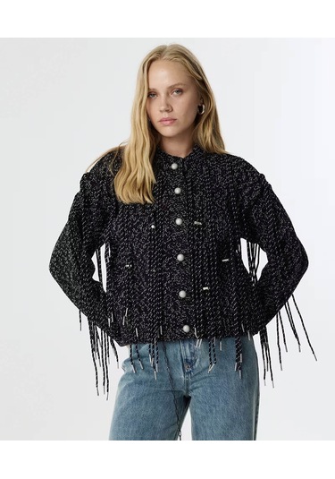 Twist Kordon Püsküllü Siyah Kadın Ceket Tw6250005047 Siyah