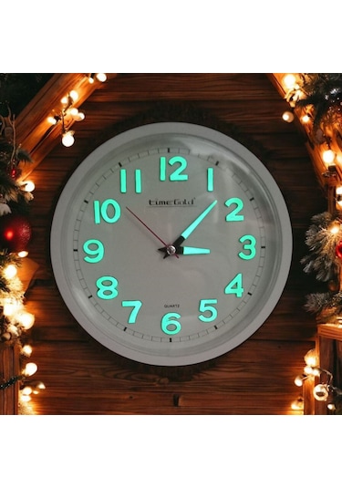 Fosforlu 3d Kabartma Rakam Mini Küçük Duvar Saati Çap 22 Cm Beyaz