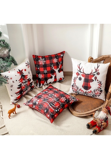 Tenfowee Göbek Hafifliği İçin 45x45 Cm Keten Kumaş Noel Dekorasyonu Yastık Örtüsü - Geyik Başı Deseni, Kuzey Avrupa Tarzı, Ev Ve Araba Kullanımı Diğer