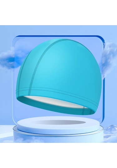 Göl Mavisi Yüksek Elastik Unisex Yüzme Bonesi Uzun Kısa Saç Düz Renk Yüzme Bonesi Mavi