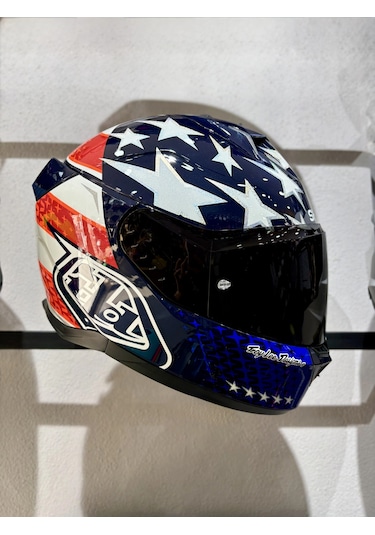Skwal İ3 Us Flag Ledli Kapalı Kask Şeffaf Vizörlü Kask Mavi Beyaz